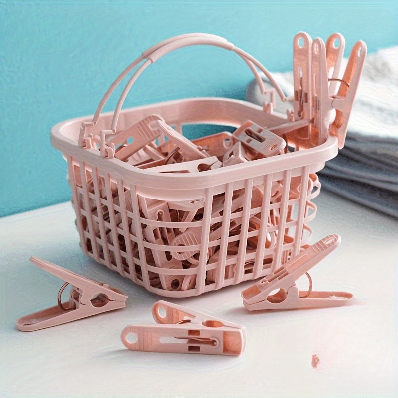 31pcs set including 30 clips 1 basket pink sturdy plastic clothes pegs with independent storage basket household travel portable laundry hook ideal for clothes racks sheets and hanging clothes clothes pins
