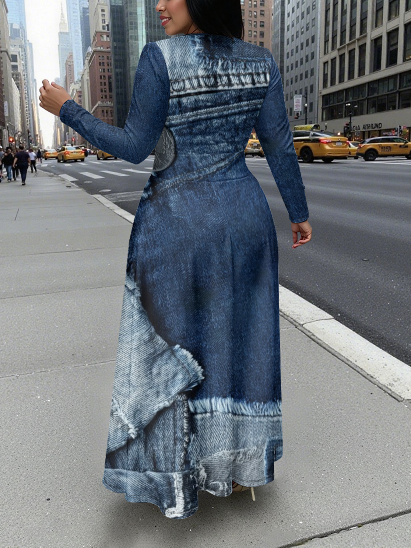 chinese dress ladies Downtown Stroll Denim Midi Dress Curves 1XL / Denim Medium Wash main image 0