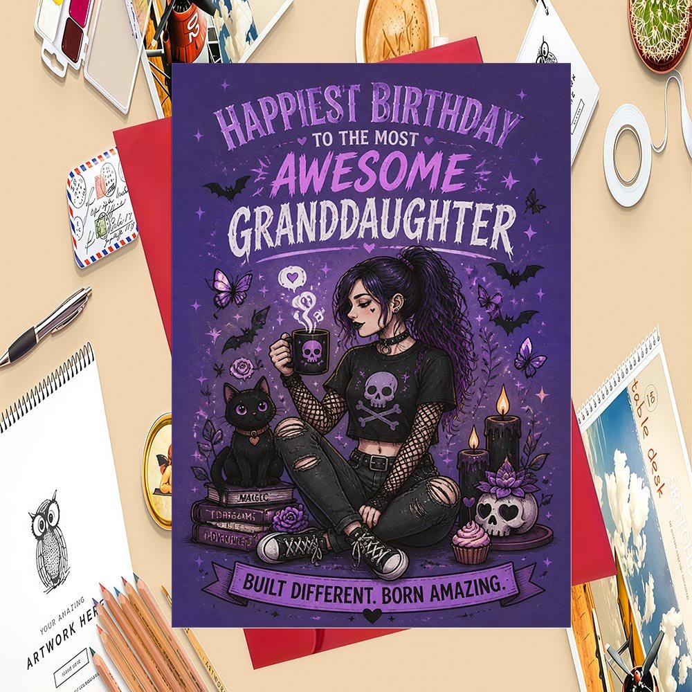 TEMU 1setbirthday Card For Granddaughter With Gothic - : Ideal Gift For Teen Or Young Adult Granddaughters On Birthdays, Showcasing A Unique And Cool