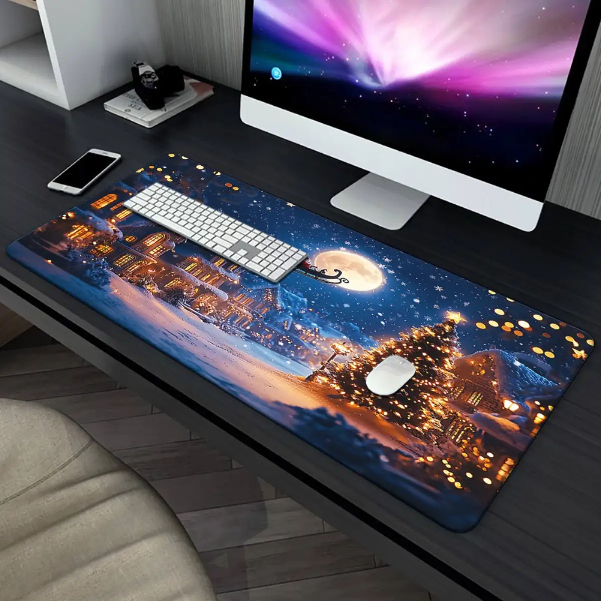 1pc Holiday Edition Christmas-themed Durable Rubber Mouse Pad, Suitable for Gaming, Office, and Home Use, Gaming Table Accessories | Fashion Mouse Pad | Smooth Surface Pad, Desktop Mouse Pad, Home Workspace Setup, Office Desk Accessory, Stylish