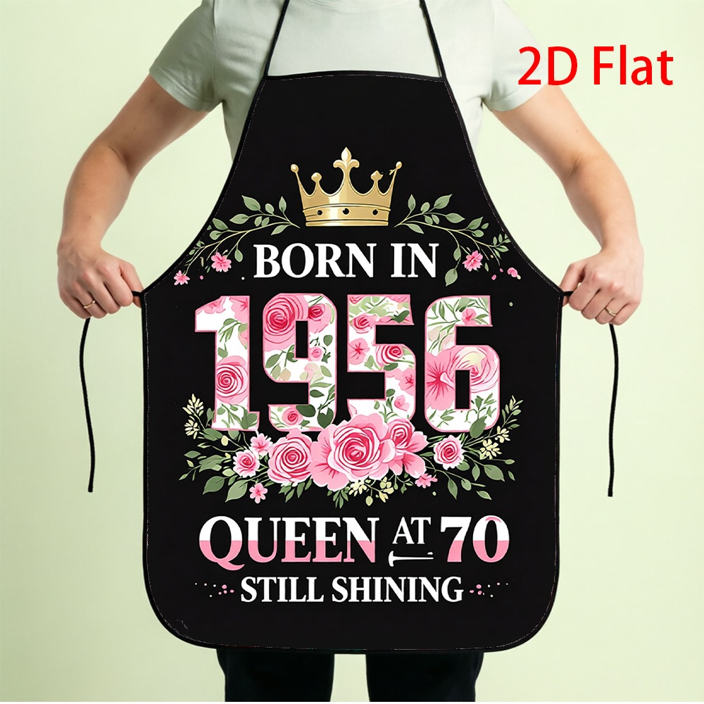 TEMU 1pc Born In 1956 Queen At 70 Still Shining Apron - 70th Gift Suitable For Cooking, Bbq, Kitchen, Adjustable Unisex Apron For , With 70 Year Olds