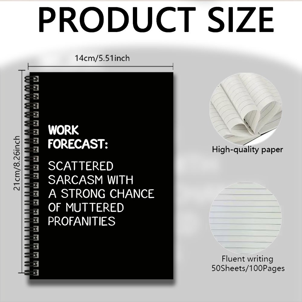 TEMU Spiral-bound Notebook With A 2d Cover In A Work-related Meme Style, , 60 Pages In Total. The Humorous Text "work Forecast: Scattered Sarcasm..."