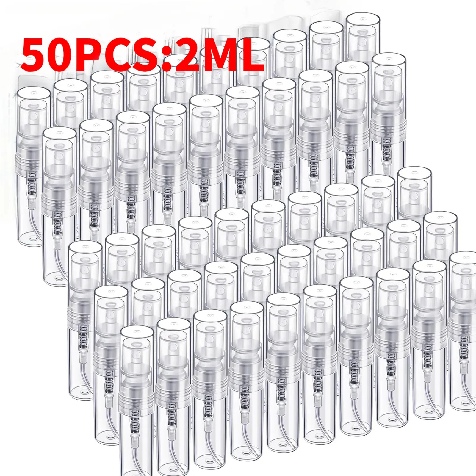 TEMU 50pcs 2ml Pet Spray Bottle Set Refillable For Perfume Cosmetics Essential Oil Samples Travel Atomizer Container