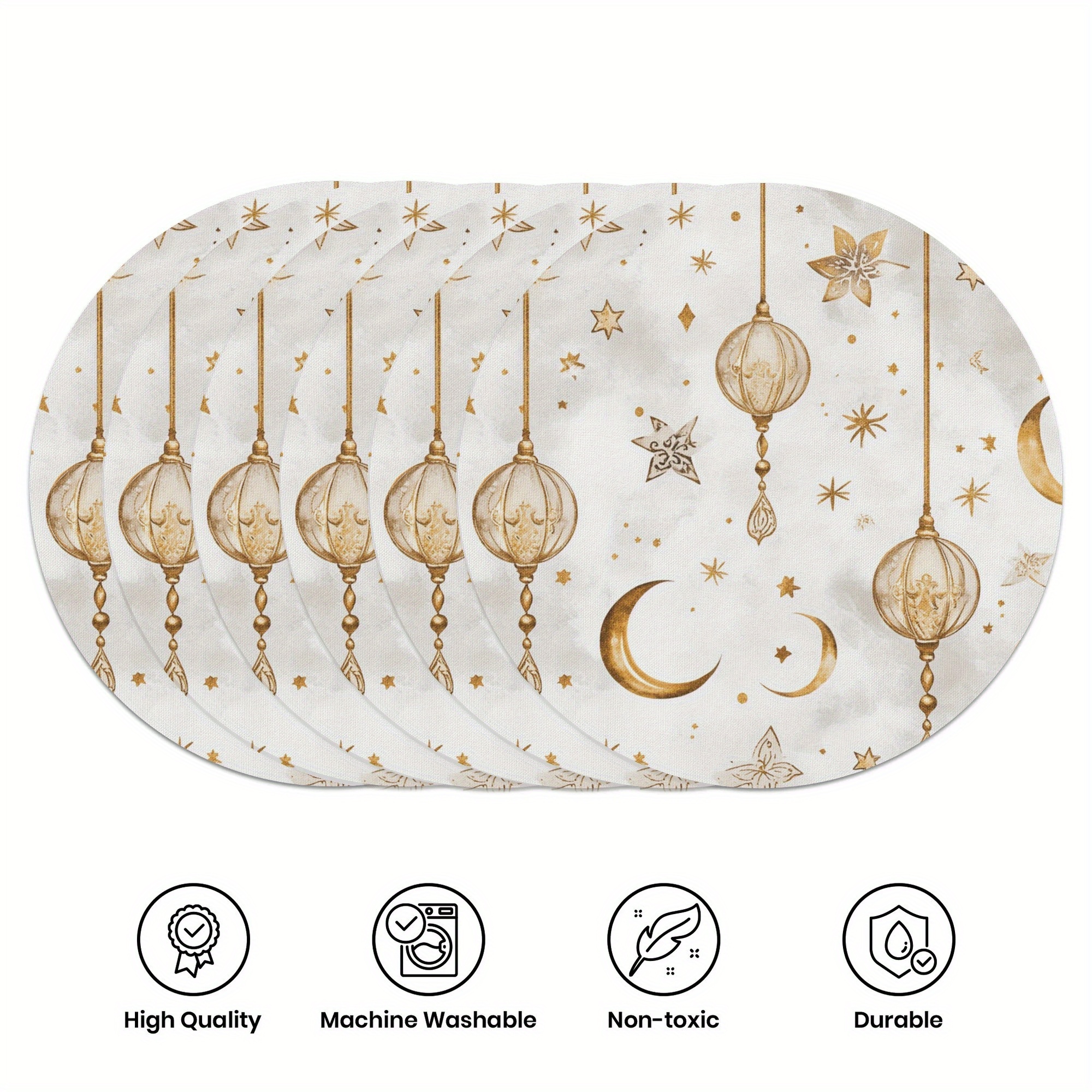 

6pcs Elegant Ramadan Moon & Lighthouse Table Mats | 15" , Polyester, Machine Washable | Non-toxic, High-quality Dining Decor For Parties, Kitchens & Restaurants, Ramadan Decoration