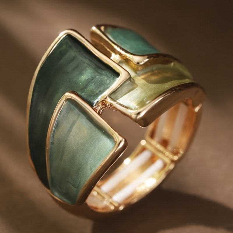 E-shop Einzigartiger grüner Emaille-Ring, modischer goldener breiter Ring für Damen Herren, , Freizeit, Party, Persönlichkeitsring-Schmuck