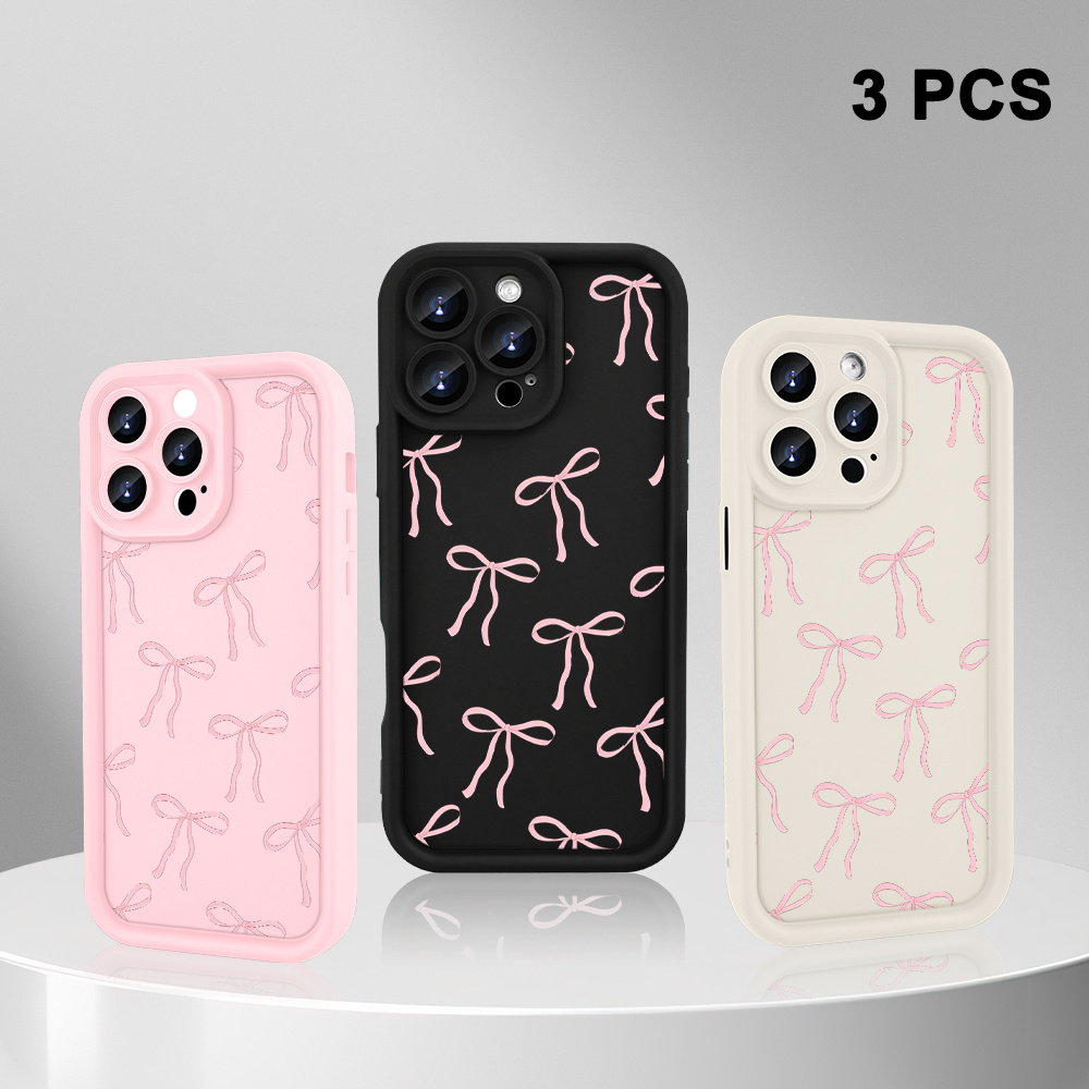 TEMU Phone Case: 3pcs Bow 2025 New Stylish Fun Protective Phone Case For Iphone 11/12/13/14/15/16 Plus Pro Max, /birthday Gift