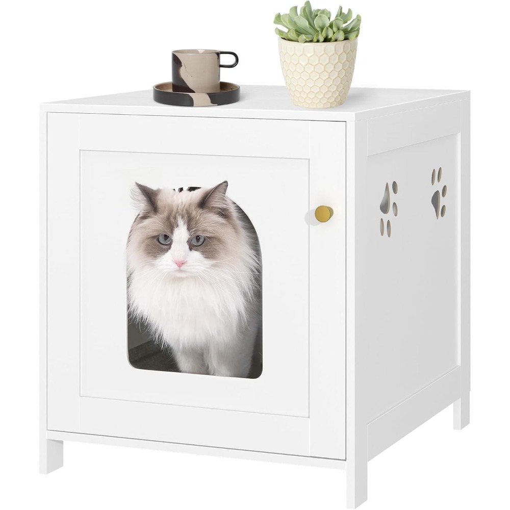Cat Cabinet, Hidden Cat Litter Box Furniture, Storage Cabinet Bench, Cat Washroom For Living Room & Bedroom, White