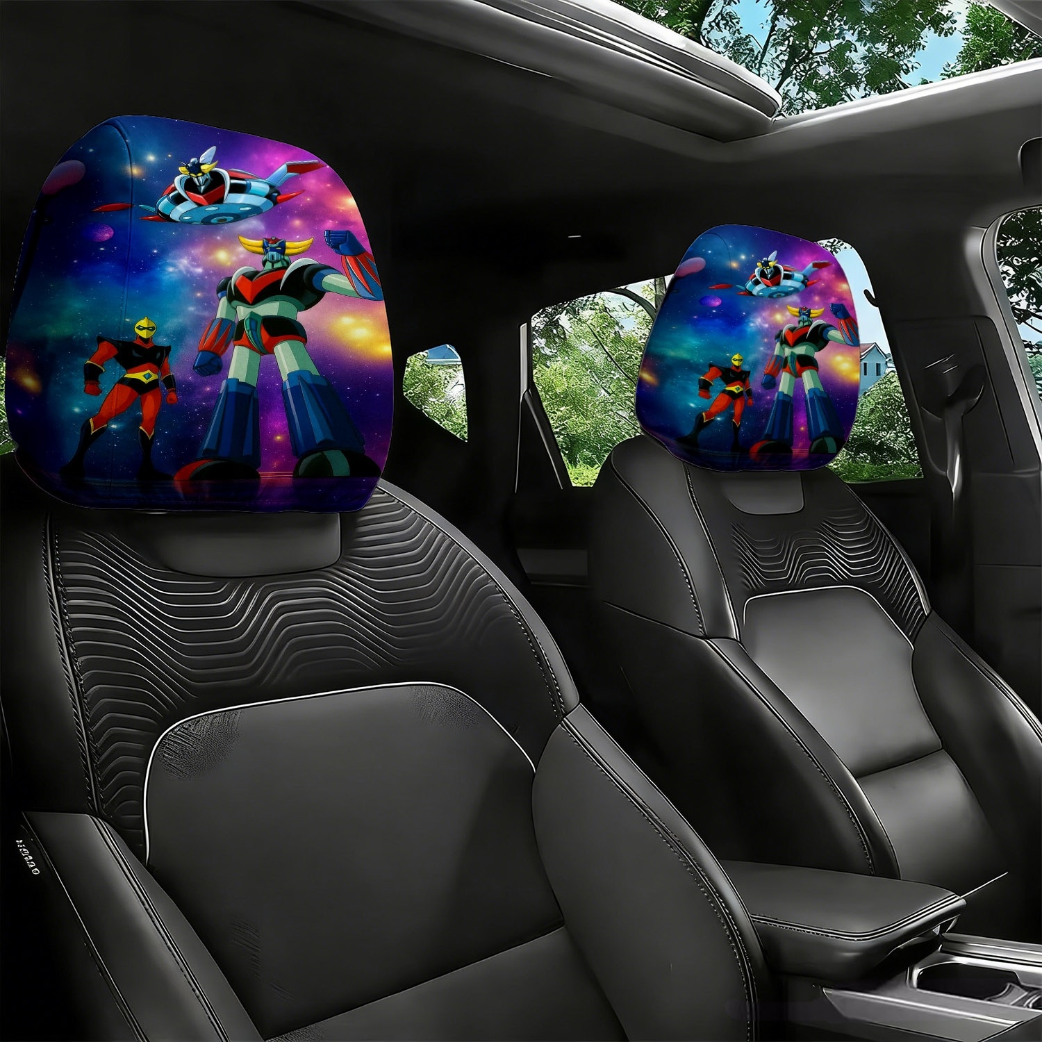 TEMU Lot de 2 housses d'appui-tête de voiture à motif de de robot d'anime , motif imprimé de dynamique, décoration intérieure de voiture, ajustement