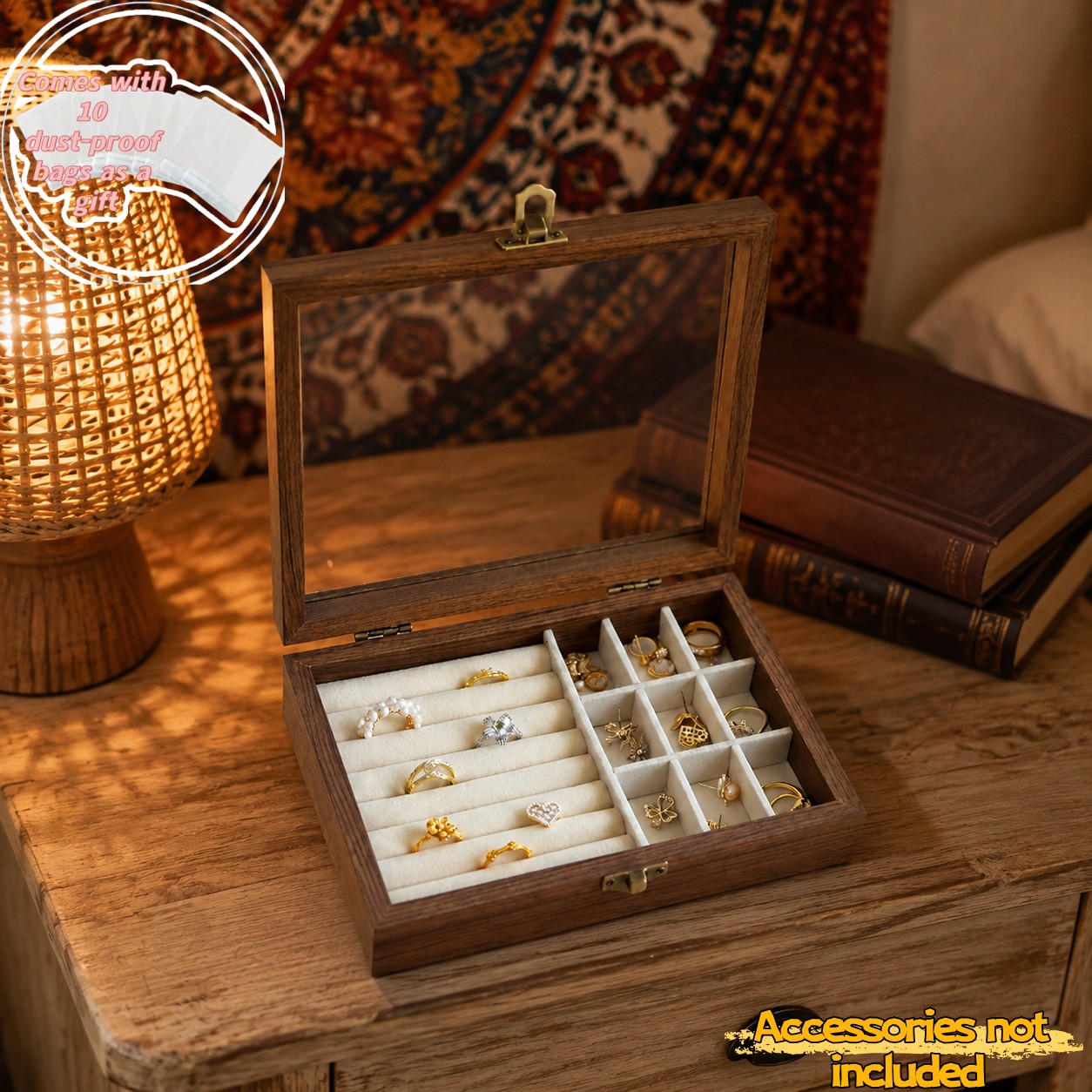White Velvet-Lined Flip-Top Jewelry Storage Box