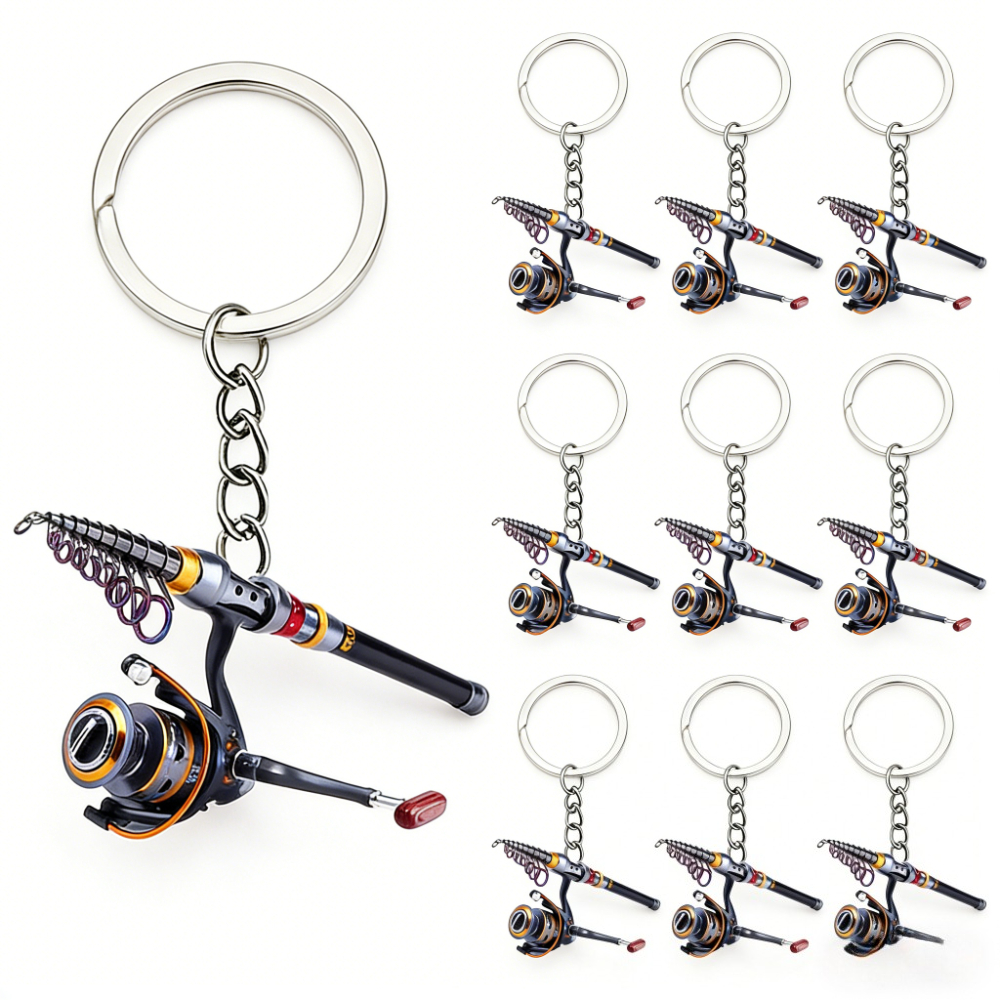 TEMU 2d Flat, 10pcs Fishing Lover Acrylic Keychains, Fathers Day Gift, Realistic 2d Fishing Rod Pendant Set, Cool Angler Gear Charm For Keys,
