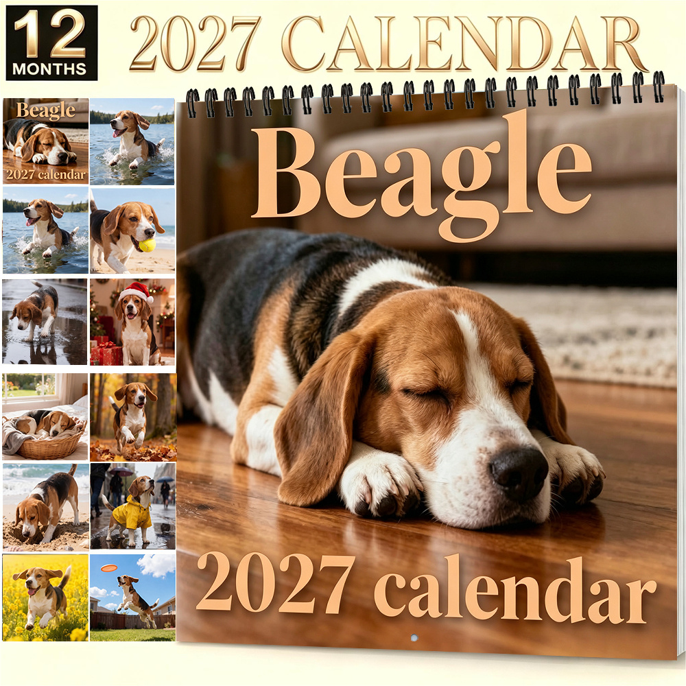TEMU 1pc, 2027 Beagle Wall Calendar 8.3 X 8.3 Inches Cute Dog Pattern Monthly Hanging Calendar For Home Office Decor Suitable For Christmas Halloween