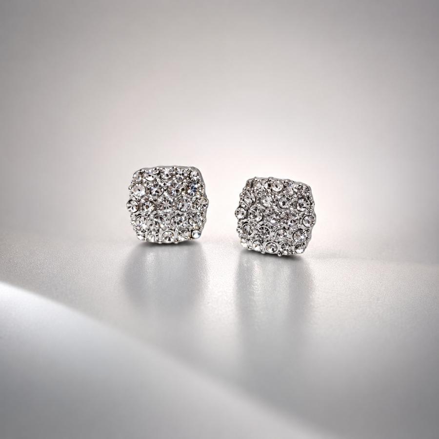 TEMU 1 par de aretes de botón cuadrados con completo de cristales brillantes, con una y llamativa, perfectos para Navidad, Halloween, Día de San