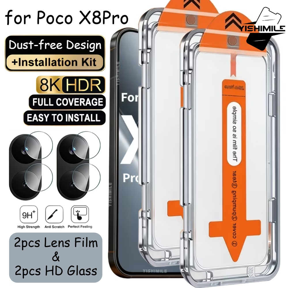 TEMU 2+2: 2pcs [auto-alignment ] Hd Tempered Glass Screen Protectors+2pcs Lens Film Suitable For Poco X8 Pro/for Poco X8 Pro Max/for Poco X7 Pro, It