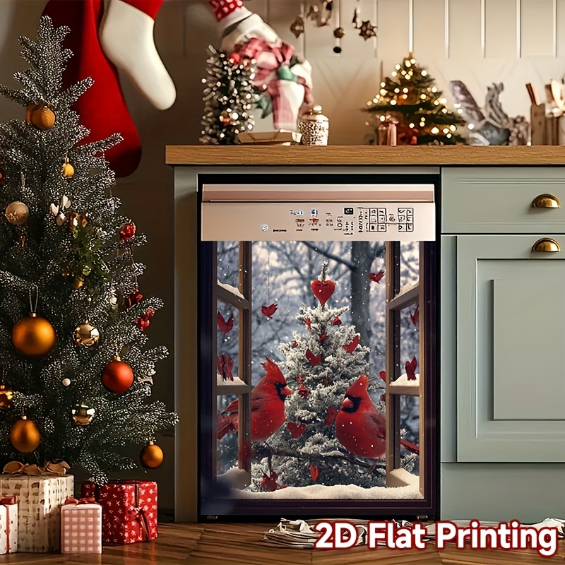 TEMU 1pc Large Vinyl Dishwasher & Refrigerator Cover - Christmas Winter & Snowy , Scratch-resistant Reusable Sticker, Easy-to-clean 2d Flat Appliance