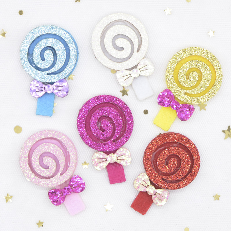 Set Of 12 Padded Glitter Fabric Appliques Shaped Lollipops, Measuring 3x4.5 Cm (1.18x1.77 Inches), Perfect For Headwear, Hair Clips, Hoop Bows, And Handmade Decorations
