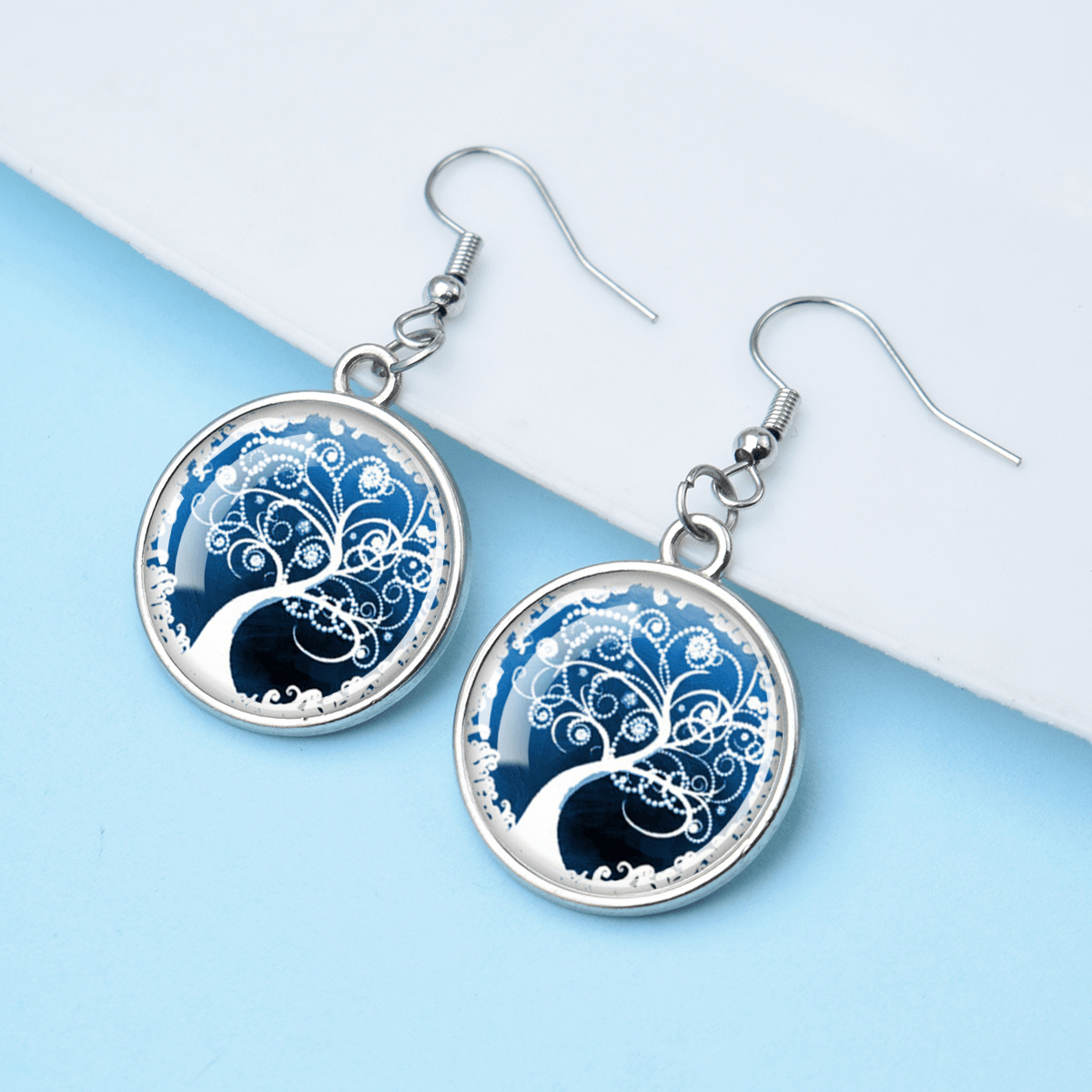 Art Tree of Life Nature Theme Gem Pendant Earrings, Gift for Her