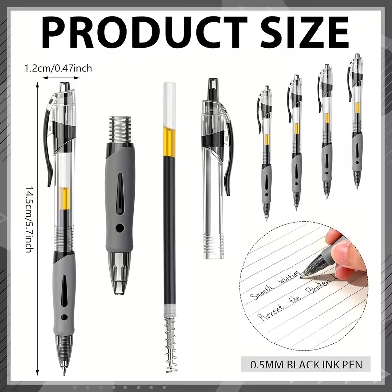 [mga   sa  ] 12pcs large capacity neutral pen set (2 pens + 10 refills), 0.5mm fine tip, black ink, ballpoint pen, comfortable  -drying, smooth writing, perfect para sa note-taking at pagsusulat, perfect na   school supplies