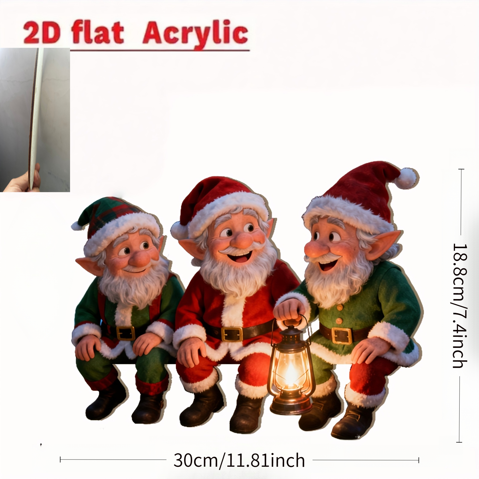 TEMU 2d Flat, 2d Flat Design, Decoration, 3 Santa Claus Figures On A Fence, Made Of Durable Wood Material, Christmas Decorative Gift, Suitable For