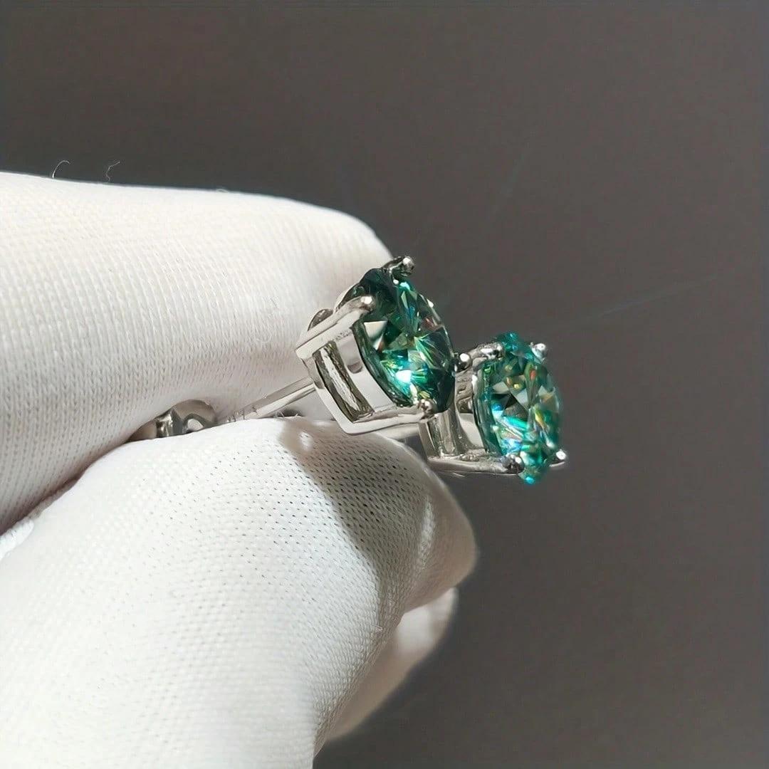 Women's 925 Sterling Silver Green Moissanite Earrings
