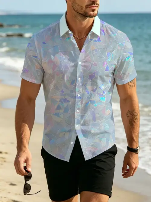 holographic dress shirt Holographic Mirror long sleeve Shirt Futuristic Glitch Vibes, Black / XS