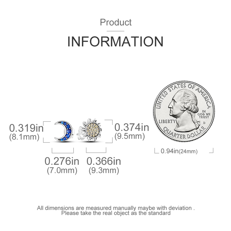 Women's 925 Silver Sun and Moon Stud Earrings, Elegant Gift
