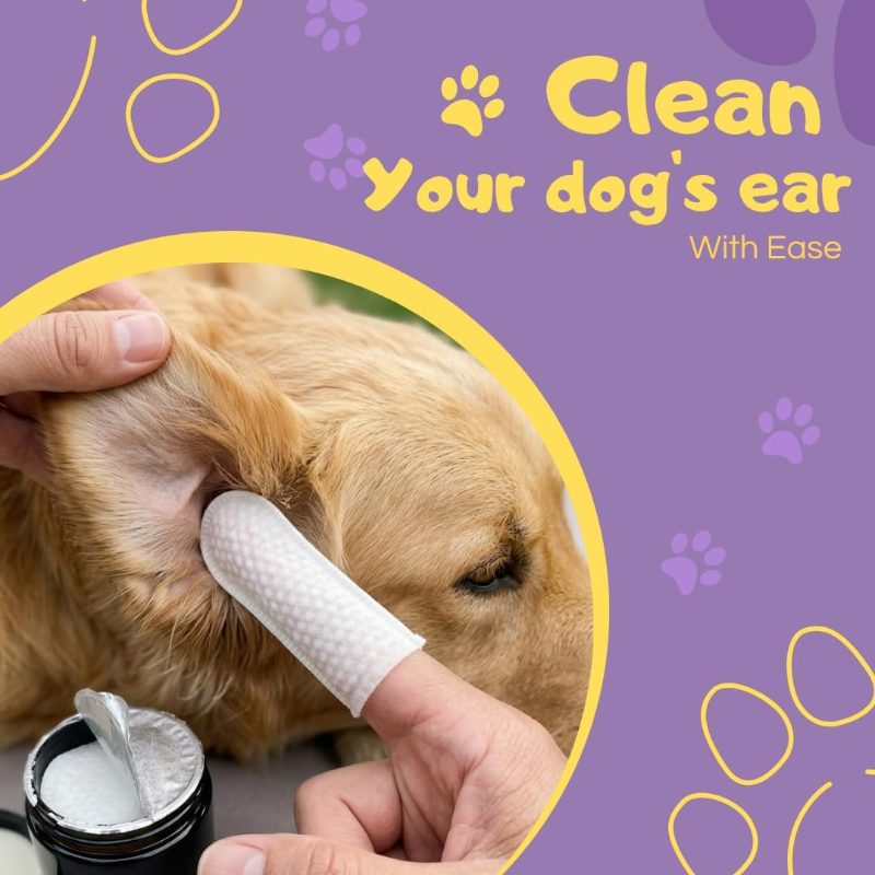 Pet Dental Finger Wipes Textured Pet Teeth, Ear Claw Wipes Alcohol- Baking Soda Coconut Formula Plaque Tartar Control 50-Count