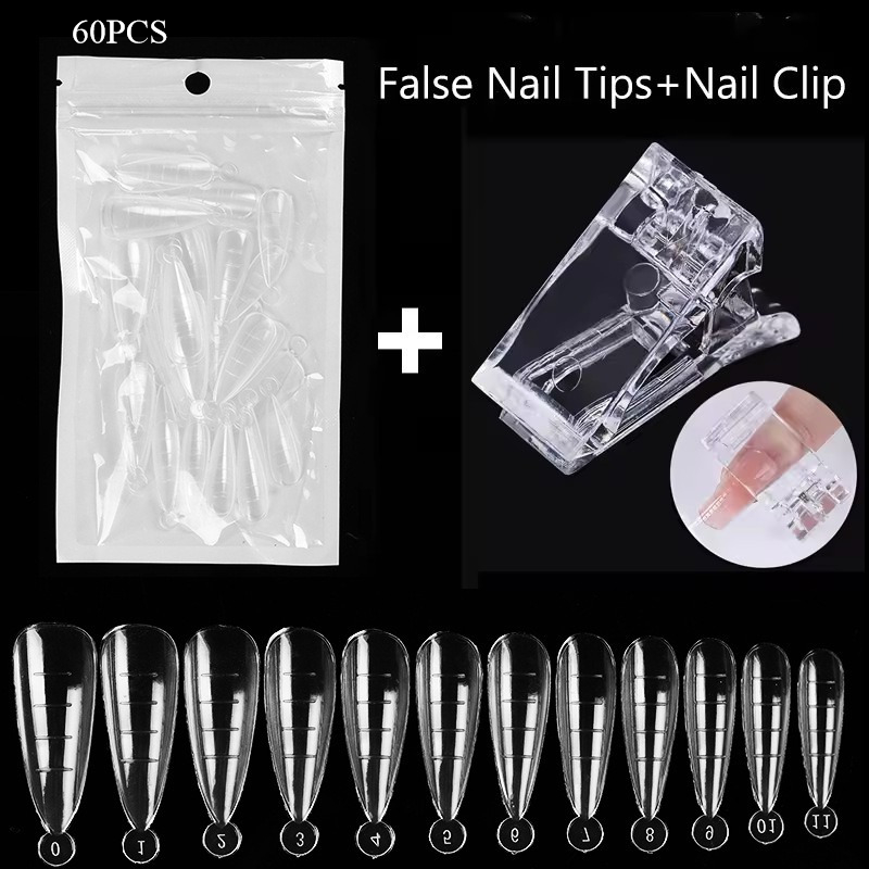 E-shop Künstliche Nagelformen Tips Gel für Verlängerung Gebäude Gel Polish Künstliche künstliche Werkzeuge 60 Stück mit Acryl Nagel Clip