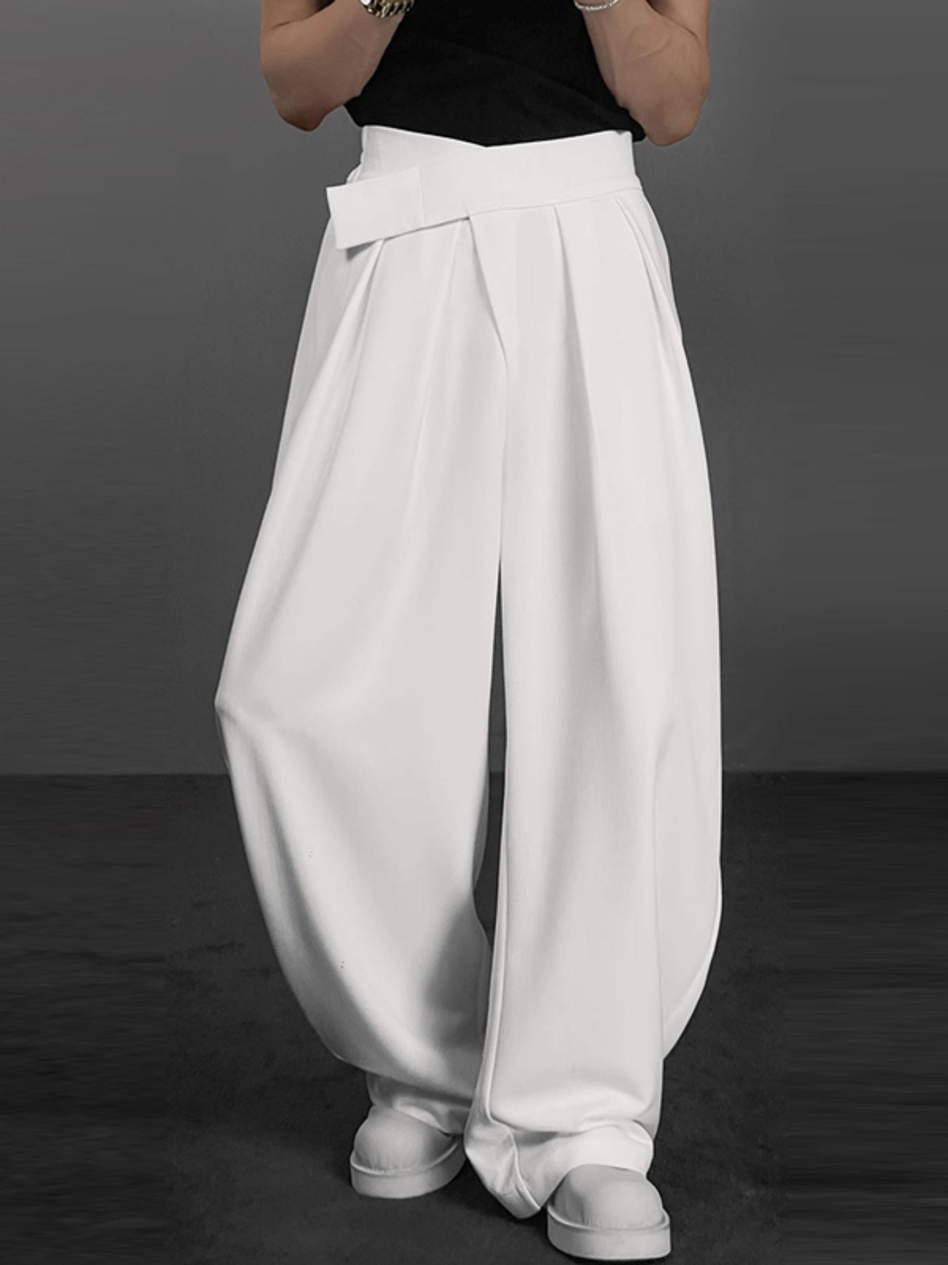 mens japanese korean retro wide leg trousers white Temu United