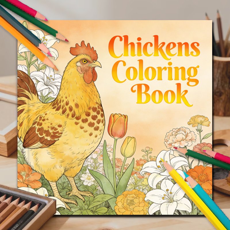 TEMU Livre de coloriage pour adultes Coq - 24 pages de poulets et floraux, pour vous détendre et pour et | Pages de coloriage apaisantes, calme