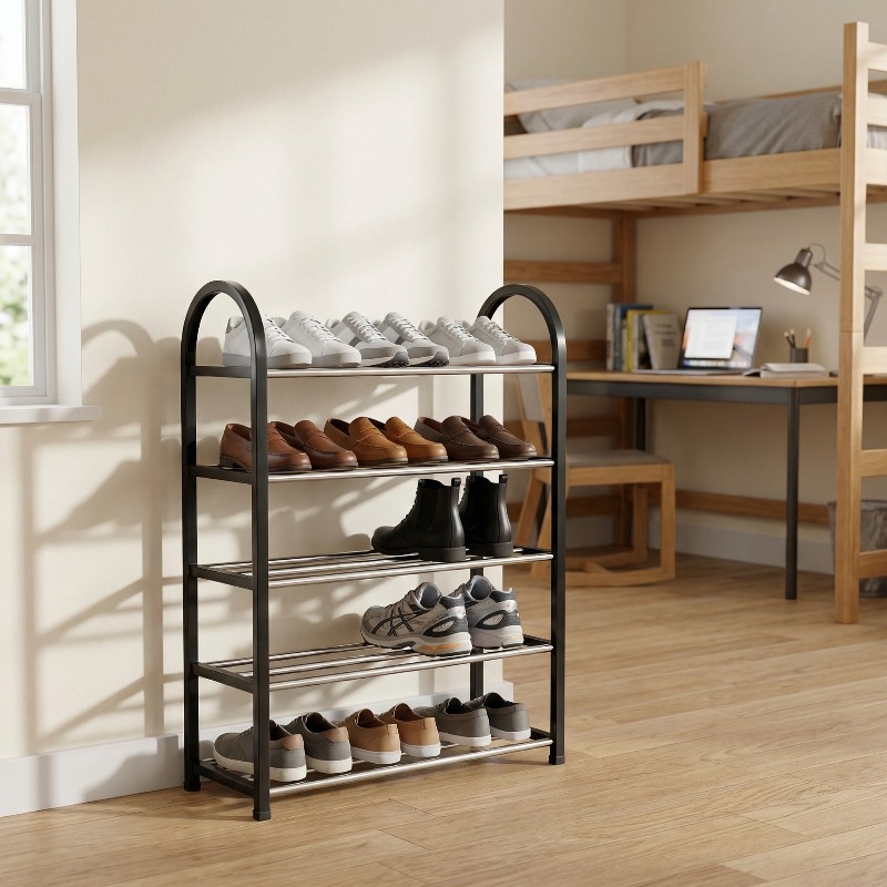 5-Tier Multifunctional Storage Rack, Narrow Bathroom Storage Rack And Shoe Rack, Easy to Install (Tool-Free Quick Assembly), Space-Saving Organizer Rack, Flexible Corner Utilization, 4 Sturdy Metal Tube Shelves Per Tier, Standing Shelf