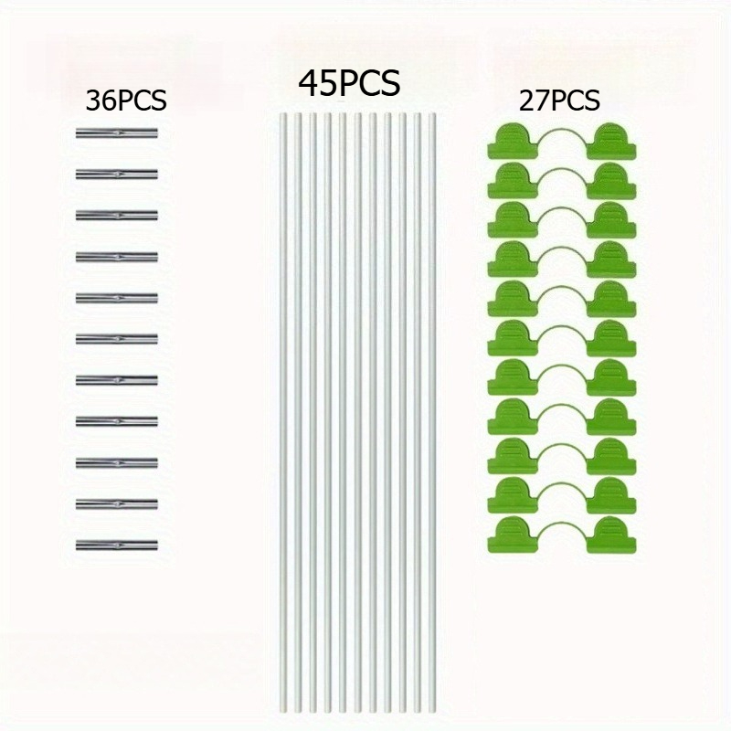 TEMU 108pcs Fiberglass Rod Support Set, Including 45pcs Diameter 4mm Length 48cm Support Rods, 36pcs Connectors, 27pcs Press Clips; Vegetable Archway