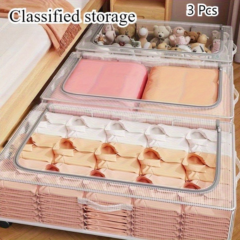 Set of 3 Transparent Under Bed Storage Boxes with Wheels