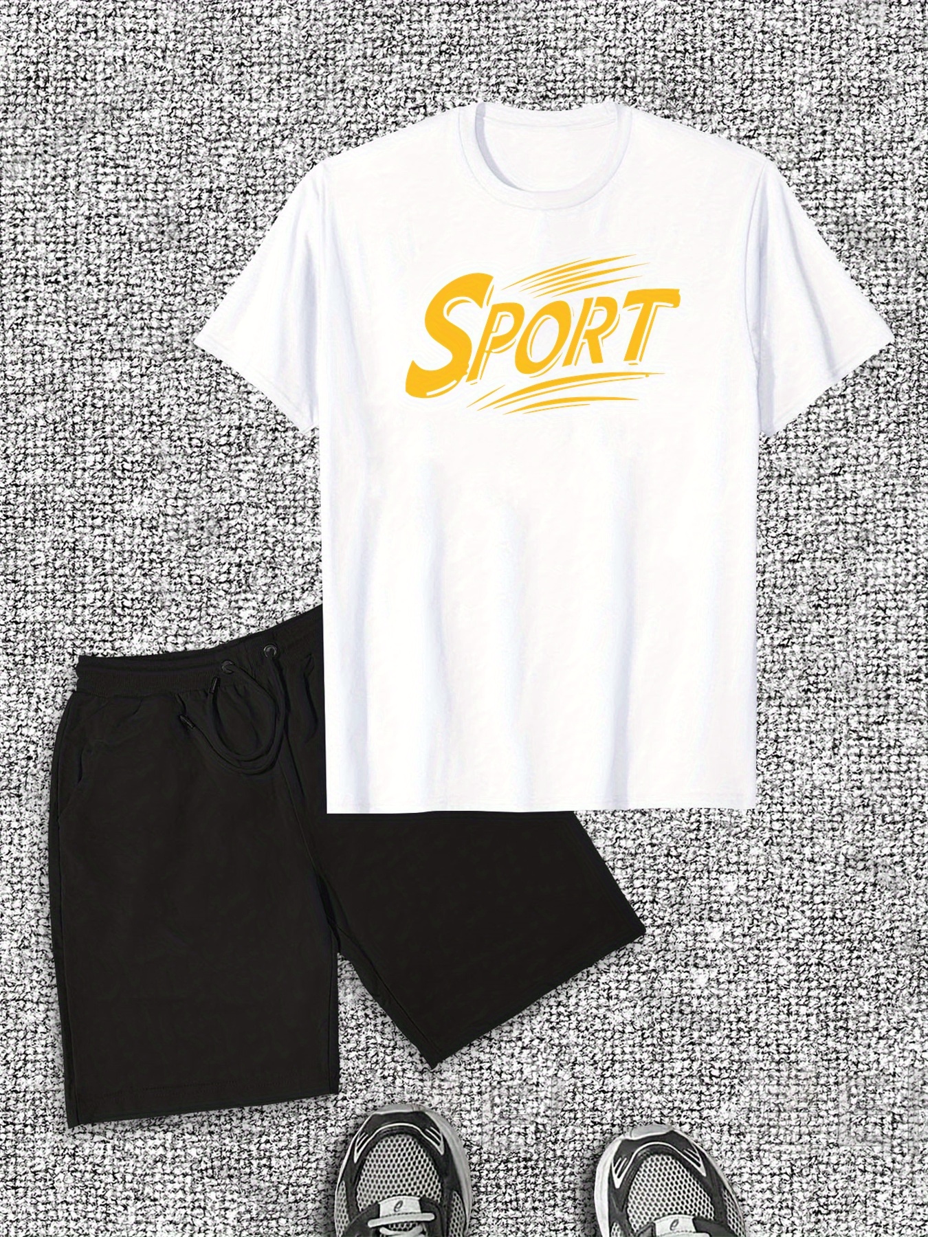 Men'S SPORT Graphic Short Sleeve T-Shirt & Shorts Set - Casual Summer Outfit, Cotton, Crew Neck, Regular Fit, Leisure Style, Casual Wear|Sporty Design|Comfortable Fi