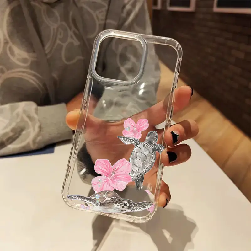 Phone Case - Clear Phone Case Featuring a Tropical * with Pink Hibiscus And Sea Turtles, Suitable for Iphone 16, 11, 15, 14, 13, And 12 Pro *. A * Summer Gift Idea for Women And Girls Phone Case - Clear Phone Case Featuring a Tropical * with Pink Hibiscus And Sea Turtles, Suitable for Iphone 16, 11, 15, 14, 13, And 12 Pro *. A * Summer Gift Idea for Women And Girls