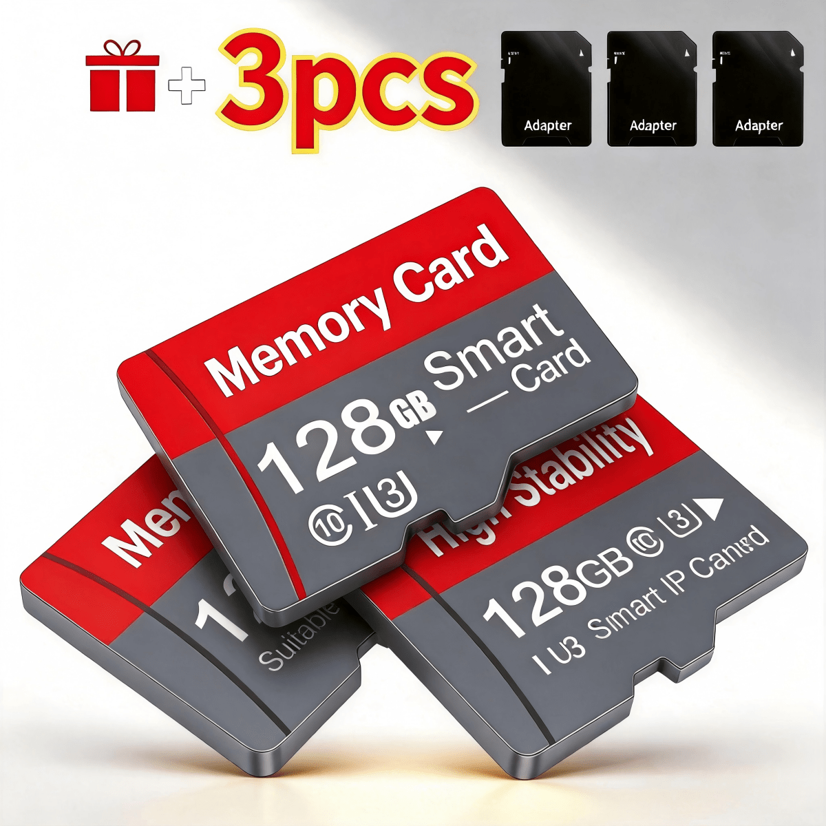 TEMU [3 Sets Of 128gb Memory Cards], 3 With Adapters | U3 C10 A1 Memory Cards Tf Cards - Suitable For Tablets, Cameras, Mobile Phones, Car Audio