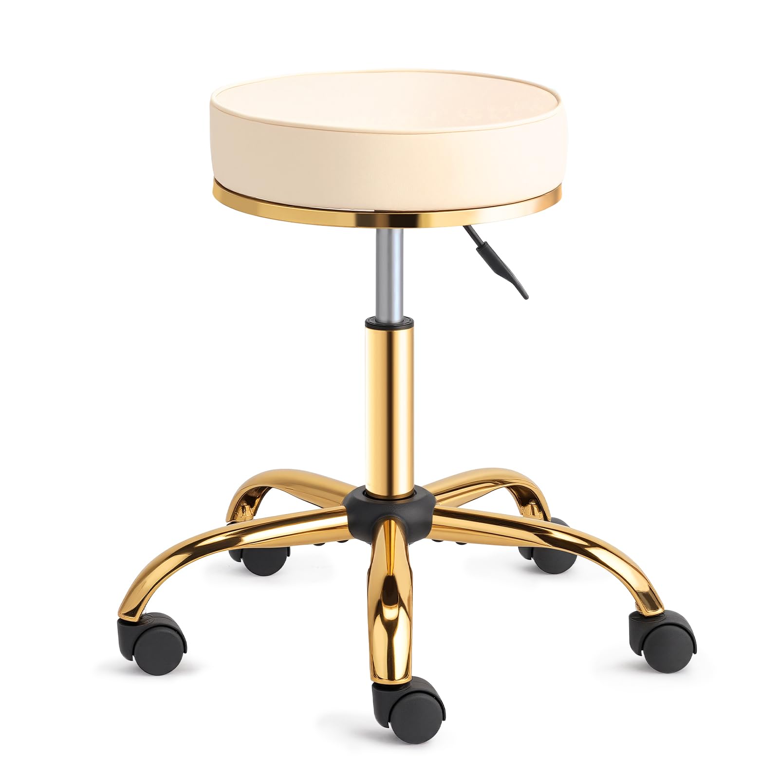 TEMU Tabouret roulant à hauteur réglable 48-63 cm, tabouret pivotant à 360° avec roulettes, de charge 150 kg, tabouret de travail en simili-cuir pour