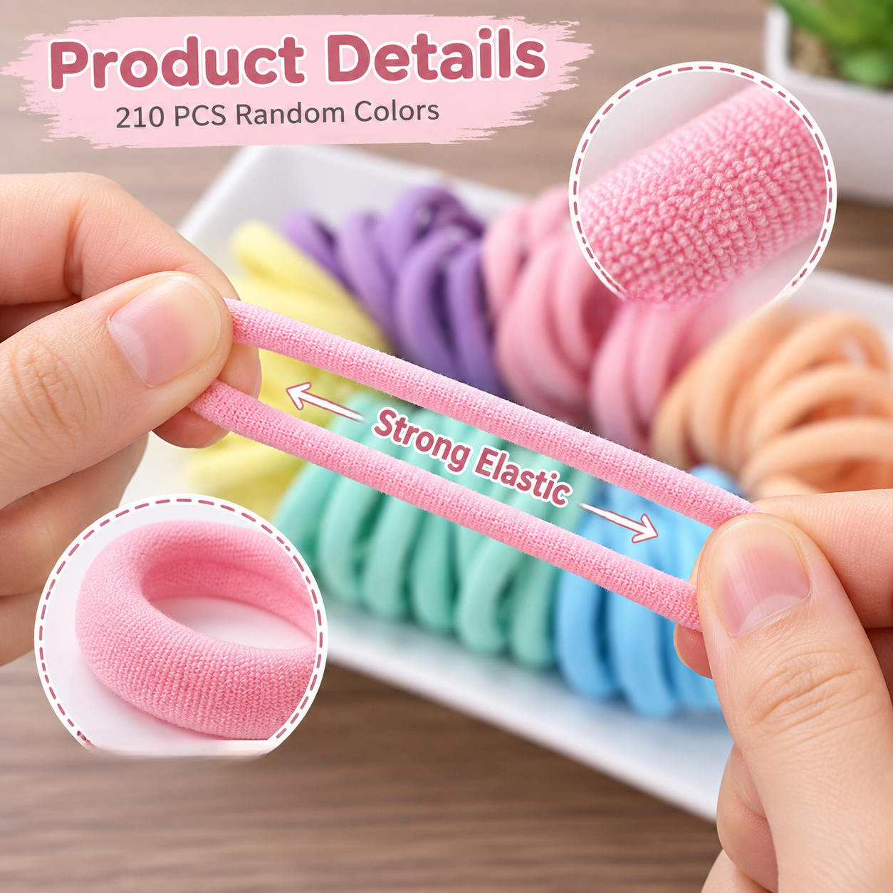 210pcs Random Colour Rainbow-Colored Elastic Hair Ties for Everyday Use