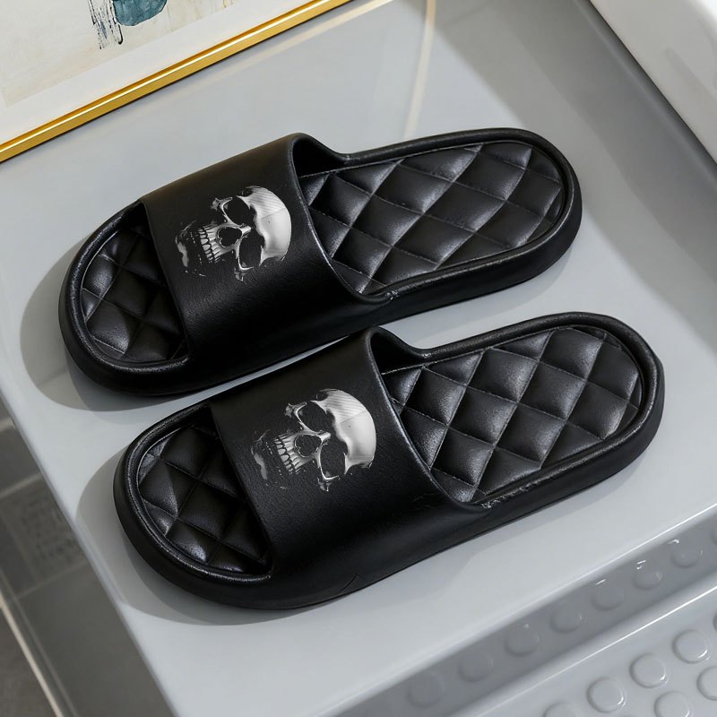 TEMU 1pc Skull Graphic Unisex Open Toe Breathable Slippers, Comfy Casual Eva Slides For Men's & Women's Indoor Activities, Men's Shoes