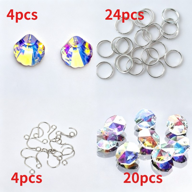 TEMU Ensemble de 52 pièces (4 coquilles + 4 crochets + 20 perles octogonales + 24 anneaux de ) Ensemble de pendentifs en cristal de verre de ,