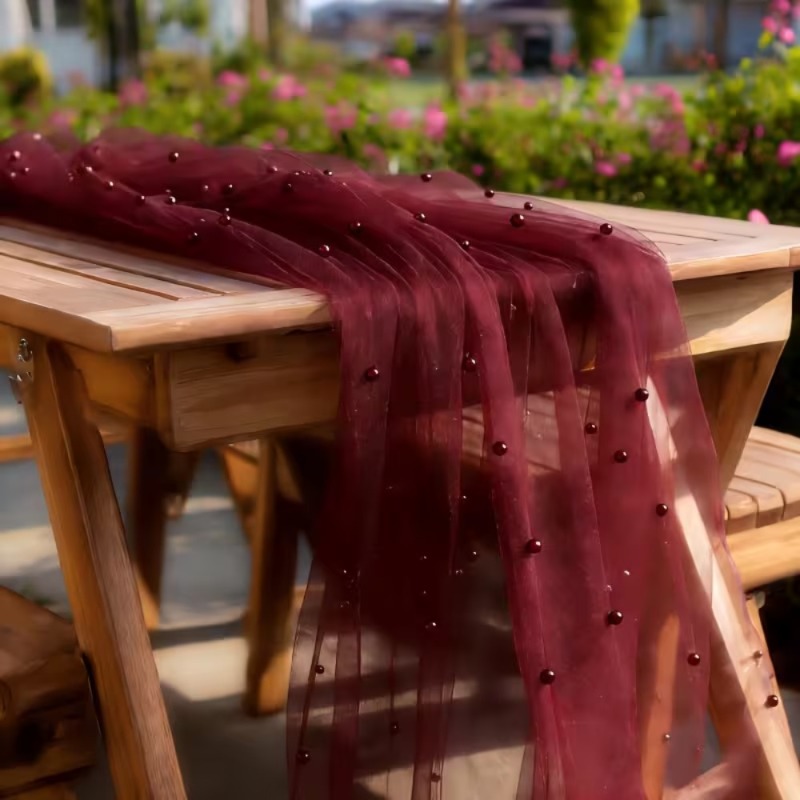 TEMU 1pc Wine-red Table Runner - Elegant Rectangular Suitable For Home Decor, Weddings, Birthdays, Christmas Banquets | Luxury Diy Centerpiece For