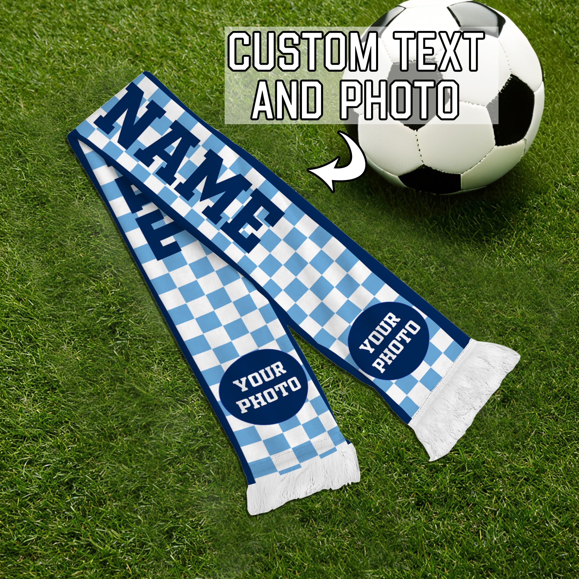 TEMU 1pc Personalized Team Scarf - Custom Photo/text & Checkered Fan Scarves Suitable For Soccer Stadium Games, Tailgate Parties, Winter Accessories,
