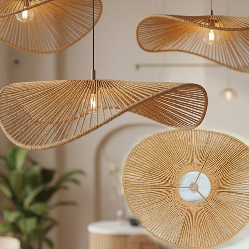1 handmade woven rattan lampshade with sturdy modern bohemian pendant light shade natural rattan lighting fixture suitable for living room bedroom balcony porch bohemian ceiling lighting