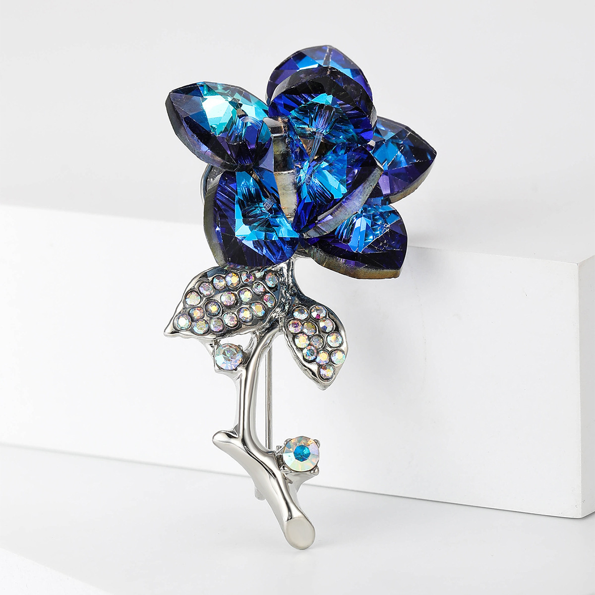 1pc elegant crystal rose brooch pin with rhinestones fashionable alloy floral lapel pin for sophisticated attire details 3