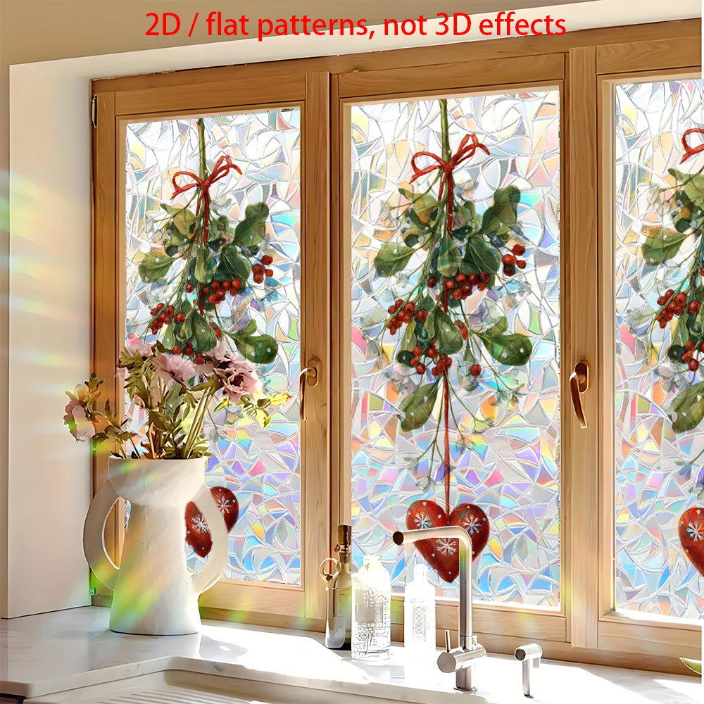 TEMU 2D Lapos, 1 db Statikus Tapadású Ablakfólia Üvegajtókhoz, Tükrökhöz, Zuhanykabinokhoz - Magánéletvédő Üveg Holly Bogyós Szív Mintával (Holly és