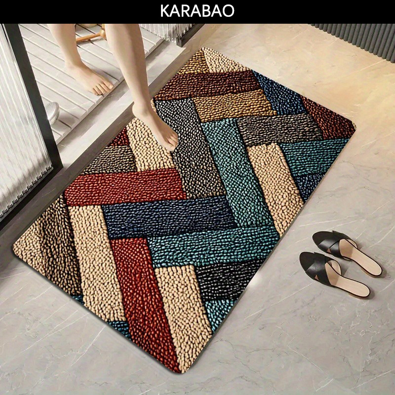 TEMU 1pc 2d Flat, A Vintage Colorful Geometric Patterned Door Mat - Hand Washable, Lightweight Polyester Indoor Carpet Suitable For Bathroom, Kitchen