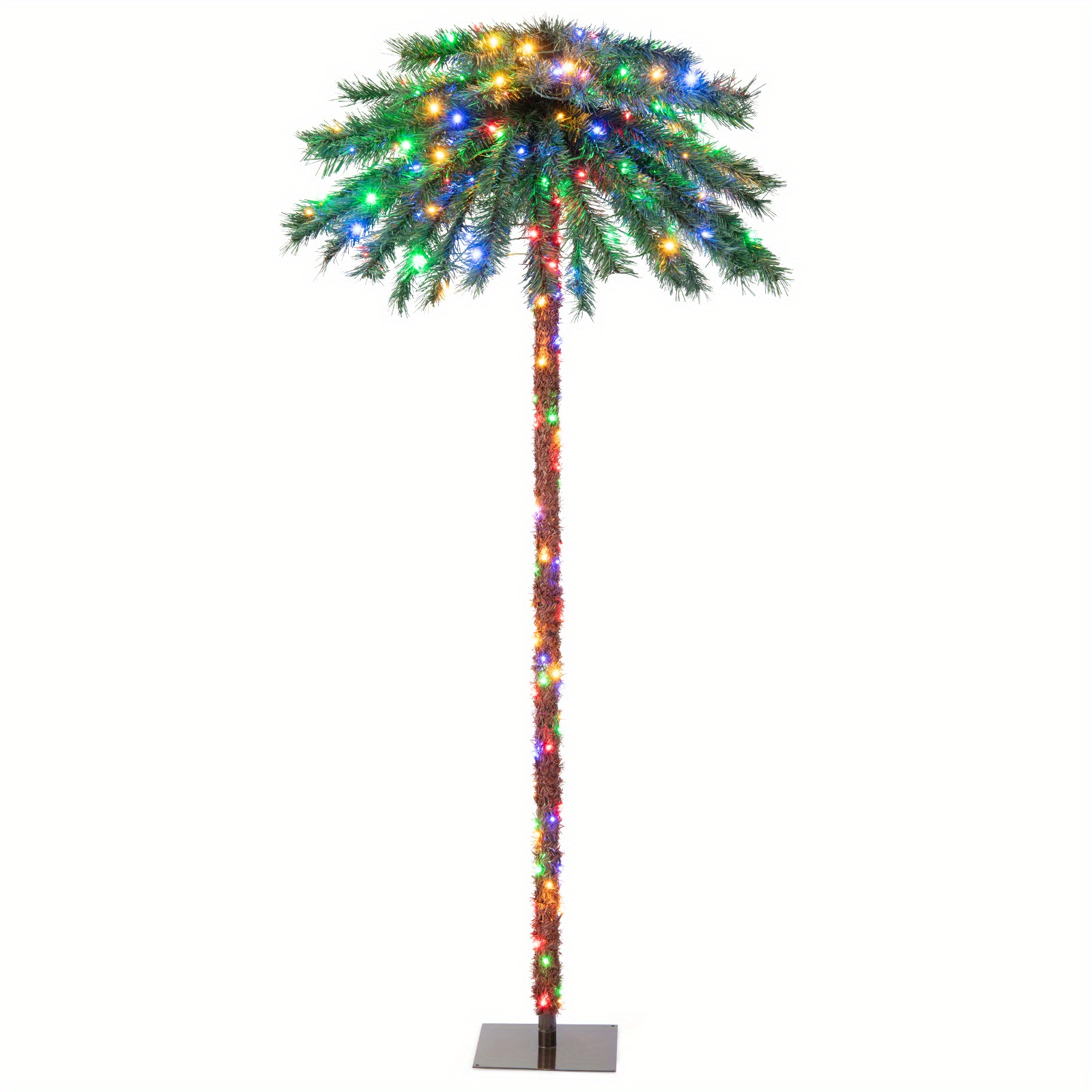 

6ft Pre-lit Artificial Palm Tree With 210 Colorful Led Lights - Realistic Green Pvc , Fireproof Treetop & Sturdy Metal Base For Home, Office & Carnival Decor