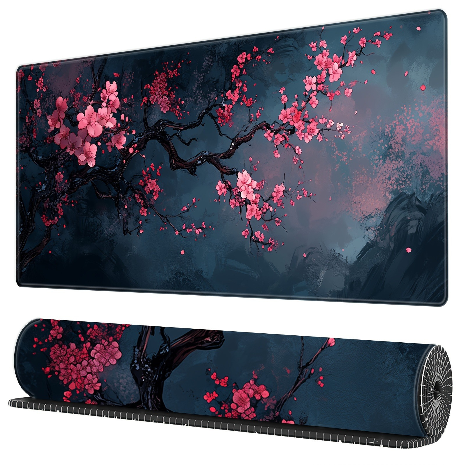Image of Large Cherry Gaming Mouse Pad, Washable Rubber Extended Desk Mat With Non-slip Base, Home Office Decor, 31.5x11.8 Inches/15.7x35.4 Inches, Mouse Pads For Desk