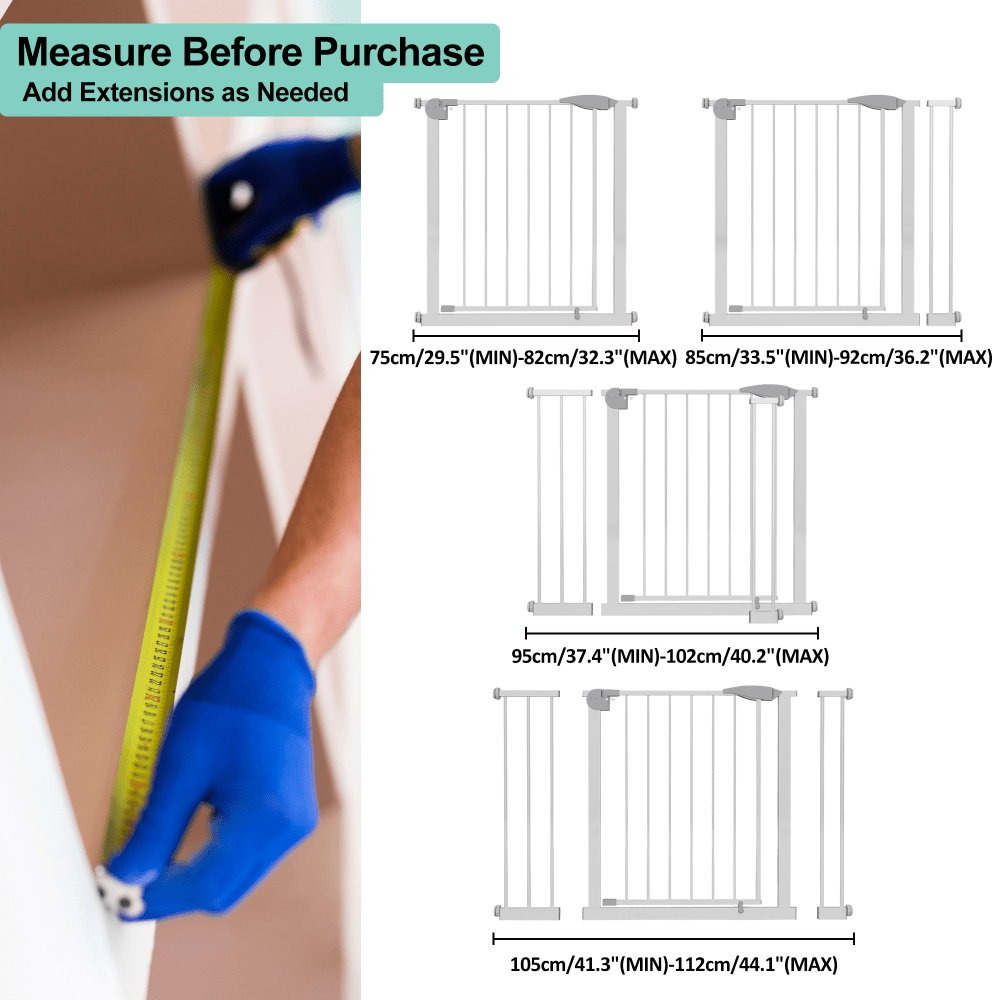 29.5-44.1 Inch Wide White Pressure-Mounted Walk-Through Safety Gate for Stairs and Doorways with Double Lock Security Barrier