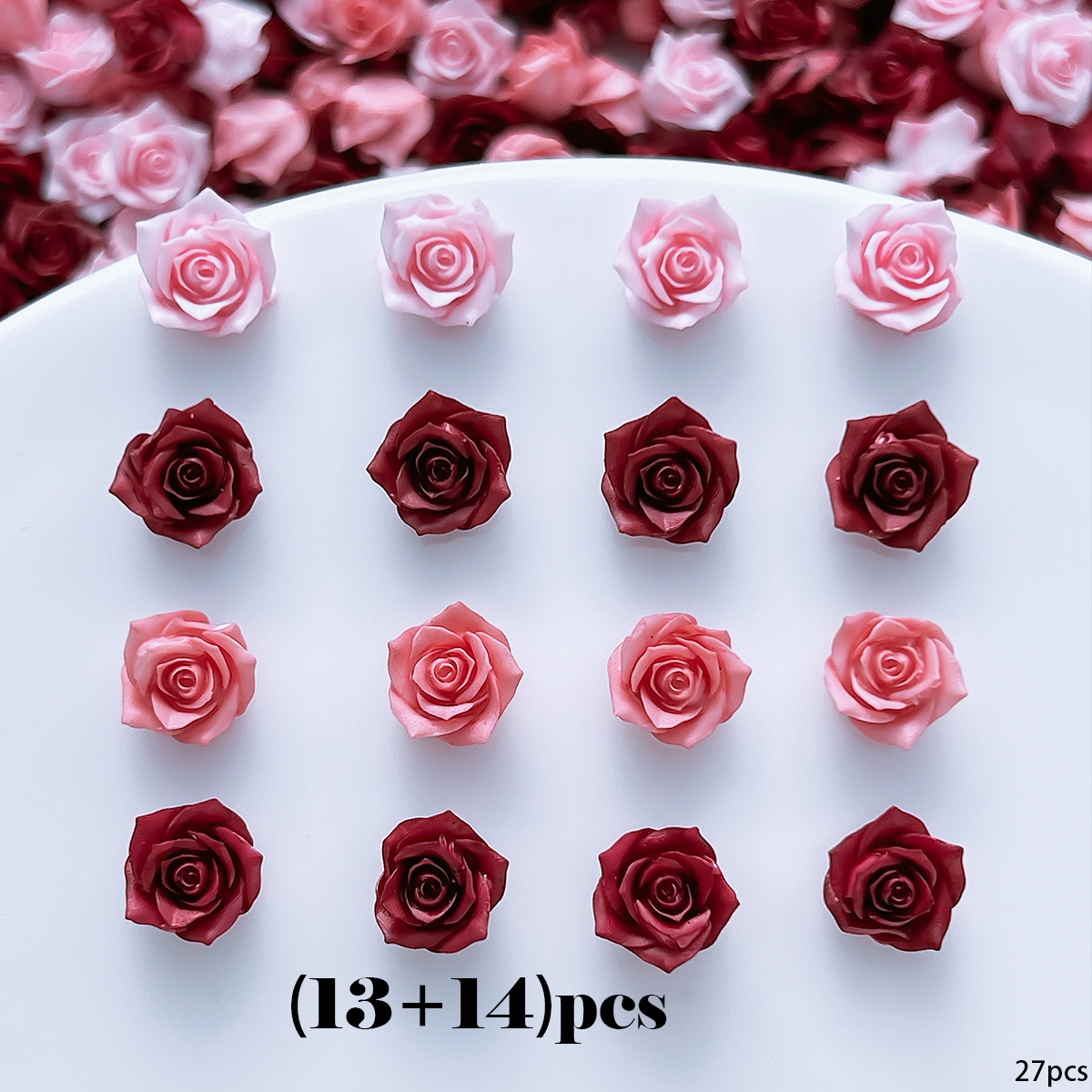 TEMU Flat Back Mini Resin Rose Charms, Burgundy Pink Romantic Flower Embellishments For Valentine Nail Art, Wedding Press On Nails, Love Themed Phone