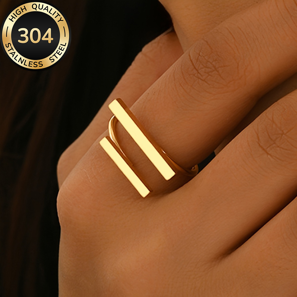 E-shop Hochwertiger goldener Damenring aus Edelstahl mit offener Form, hypoallergen, farbbeständig, bequem vielseitig, schlicht elegant, ein modischer